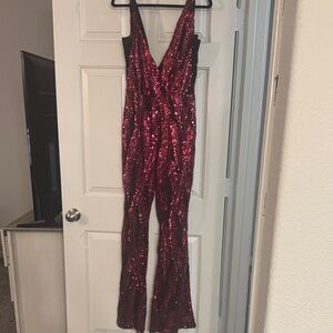 Glamorous Burgundy Sequin Jumpsuit